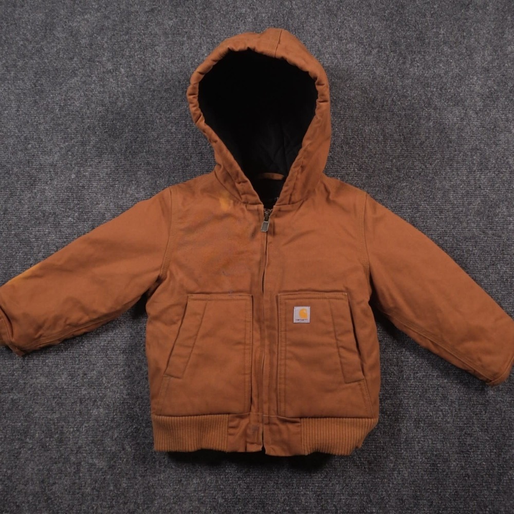 Carhartt Duck Canvas Hooded Jacket Toddler 24 Months Brown Insulated Full Zip